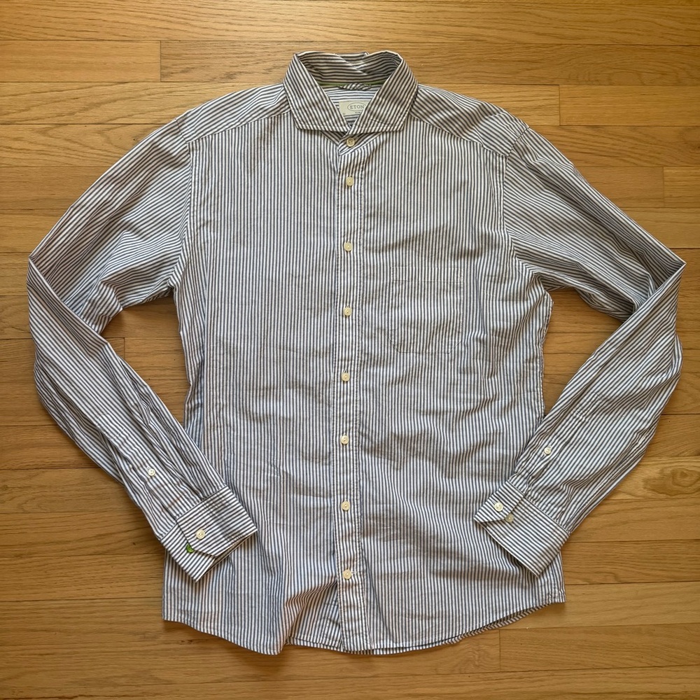 Eton Blue and White Striped Dress Shirt